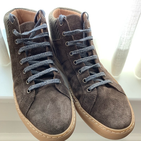 Eleventy Men’s Suede High Top Sneaker w/ corduroy - Picture 2 of 6